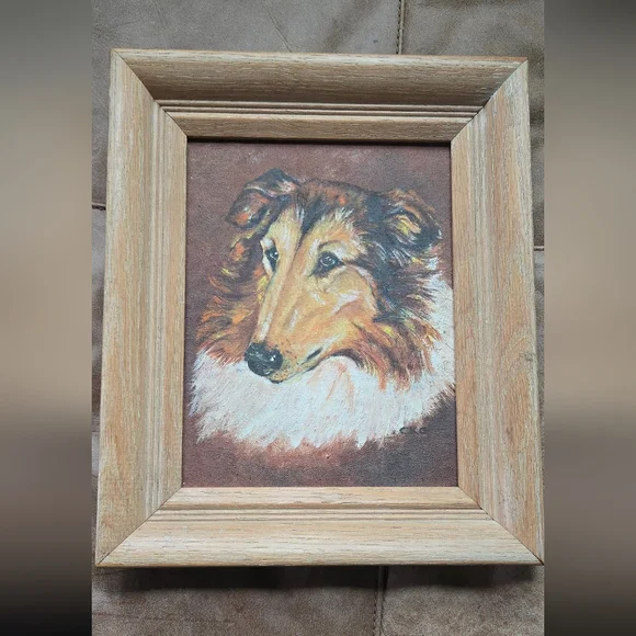 Vintage Framed Collie Dog Portrait Oil Painting - Picture 1 of 5